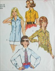 5022 SIMPLICITY 1972 COLLAR BLOUSES SLEEVES OR NOT, TIE PATTERN 12 UNCUT